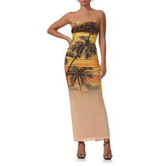 AFRM Dresses & Skirts - NWT AFRM Marlo Sunrise Tube Dress Strapless Mesh Miami Tropical Women Medium